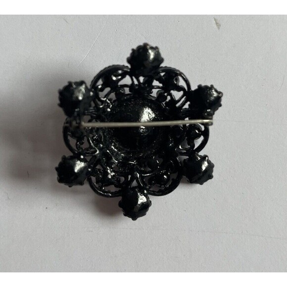 Weiss Aurora Borealis Brooch Cubic Zirconia Rhinestones Black 2" Back Clasp Pin - Picture 6 of 6